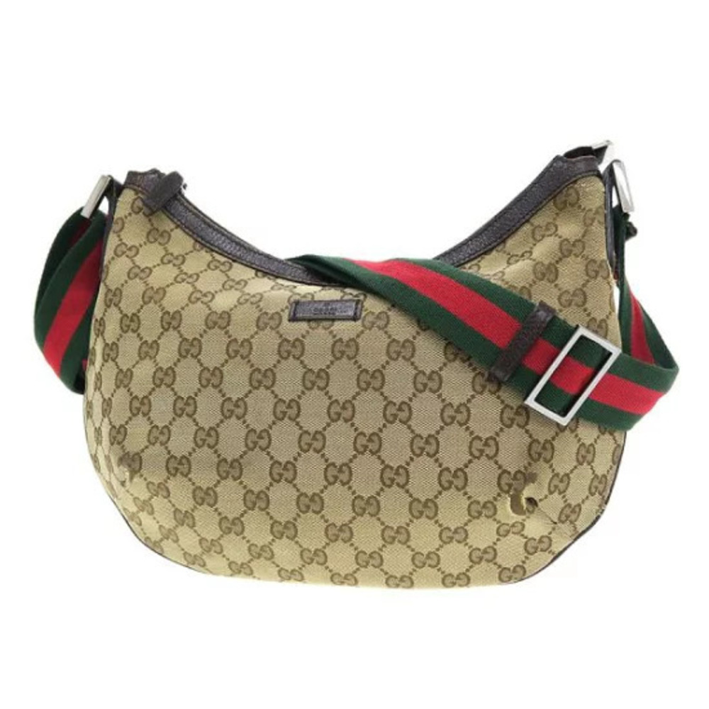 Gucci GG Canvas Sherry Line Shoulder Bag beige monogrammed body Brown